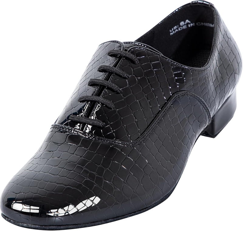 Linodes Men's Latin Dance Shoes 1 Inch Leather Sole Ballroom Salsa Tango Waltz Character Shoe-Black Patent Croco - Image 3
